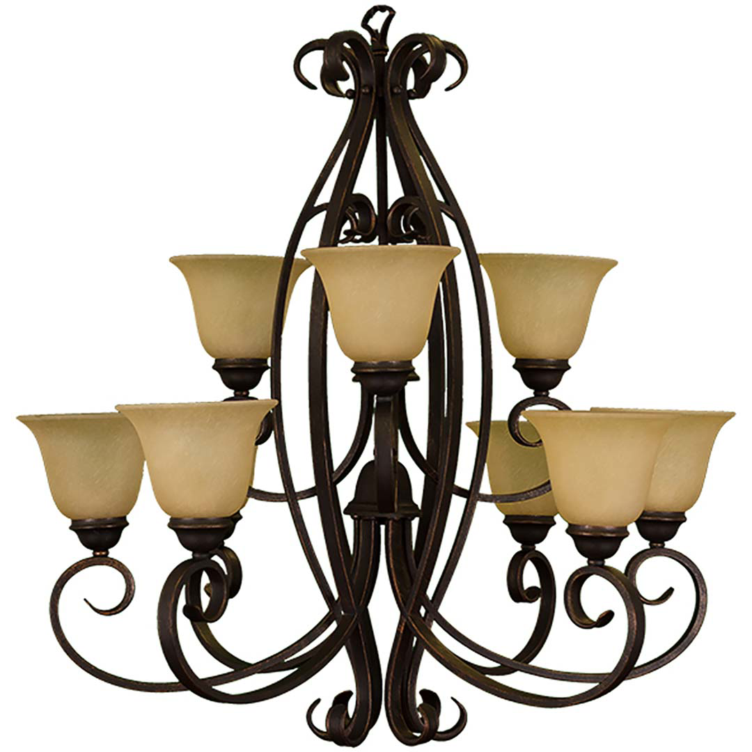 El Paso Series 9-Light Chandelier - Tea Stain Glass