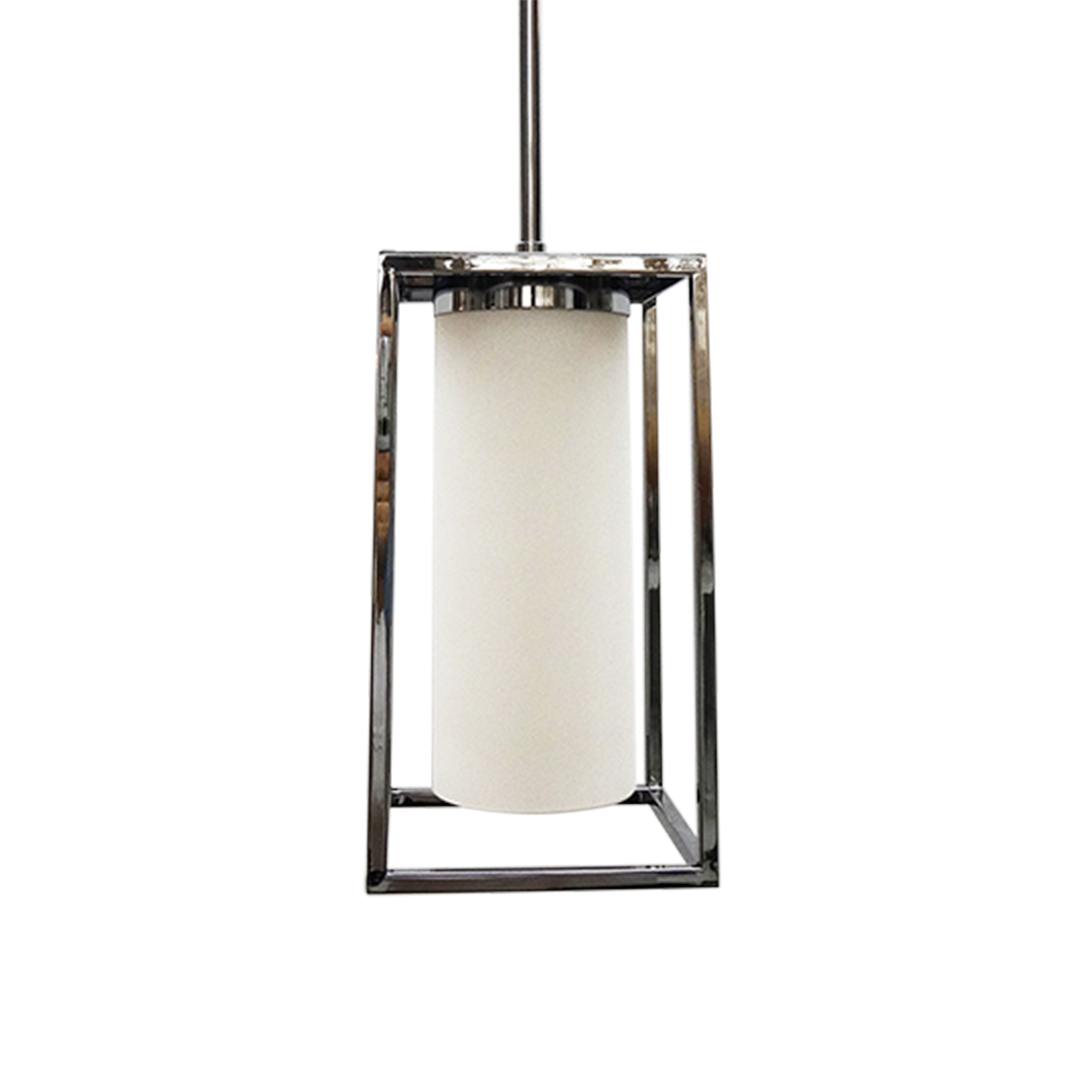 Enclosed White Glass Cylinder Pendant - NK