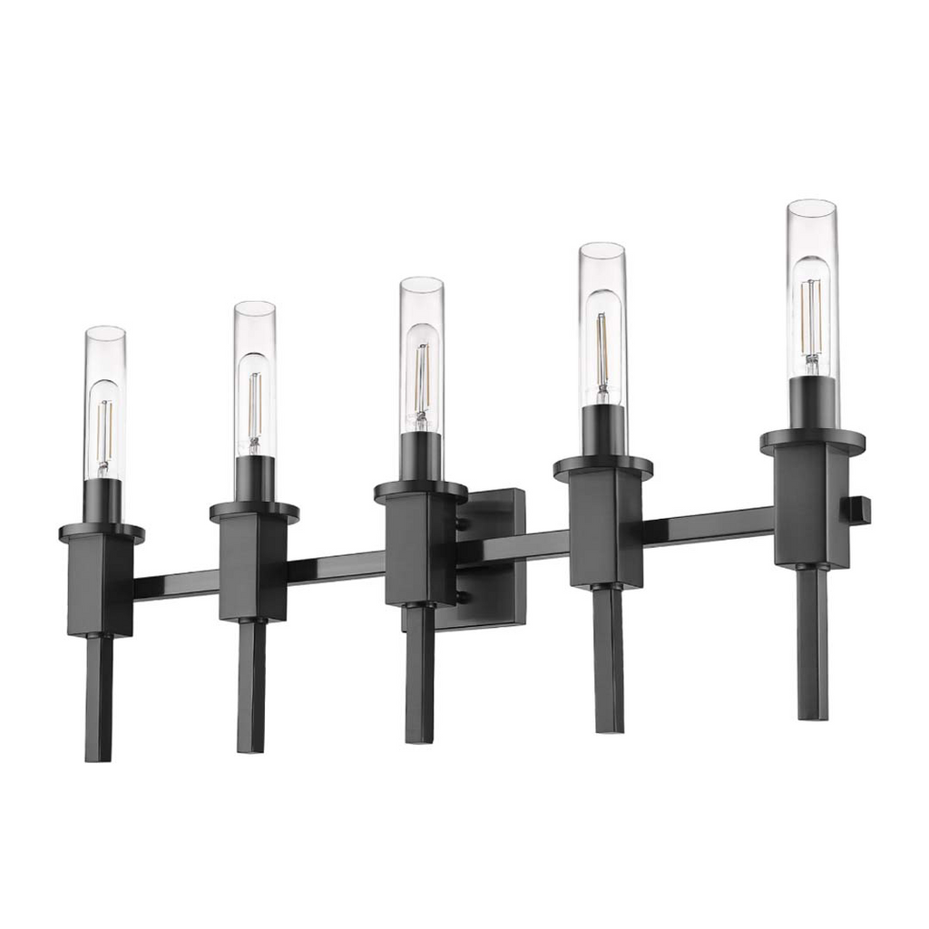 Vivio Roma 5-Light Clear Tube Glass Vanity - MB T10 8.5W LED 4K Lamps Included