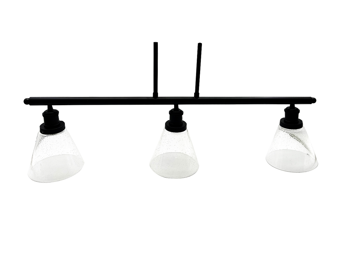 3-Light Island Pendant -MB Clear Seeded Cone Glass