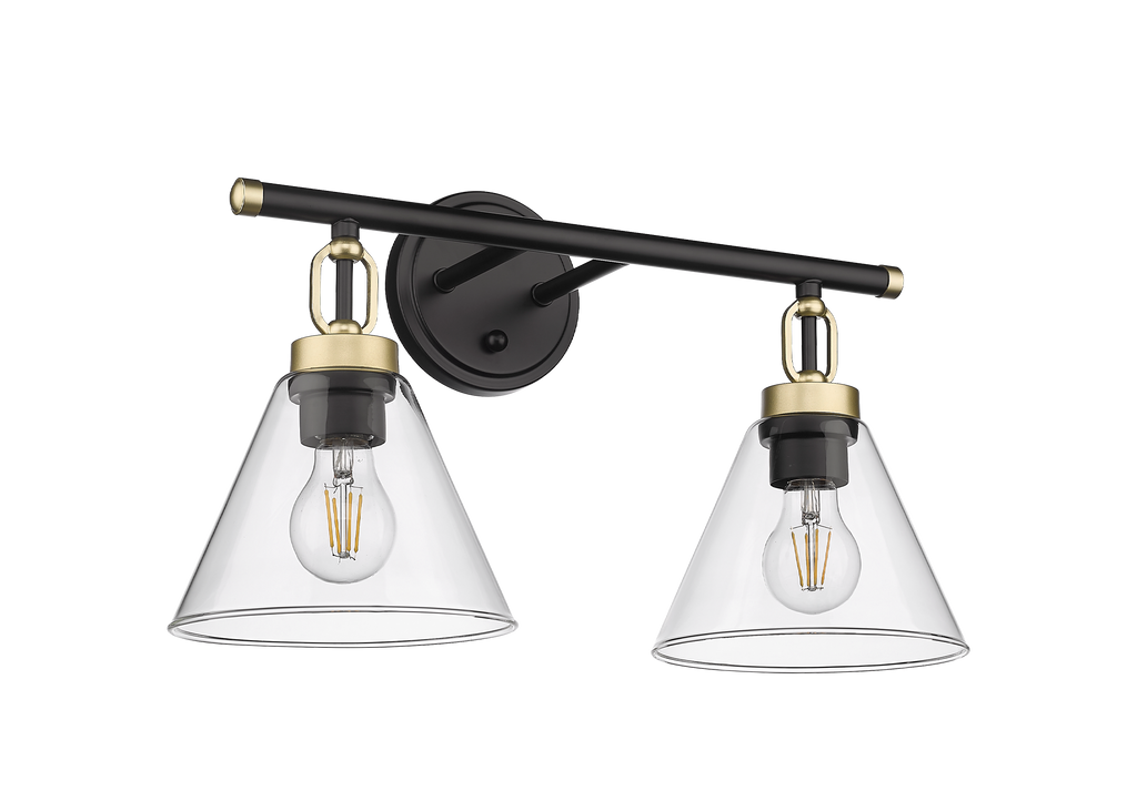Vivio Siene 2-Light Vanity - Matte Black/Champagne Gold - Clear Cone Glass