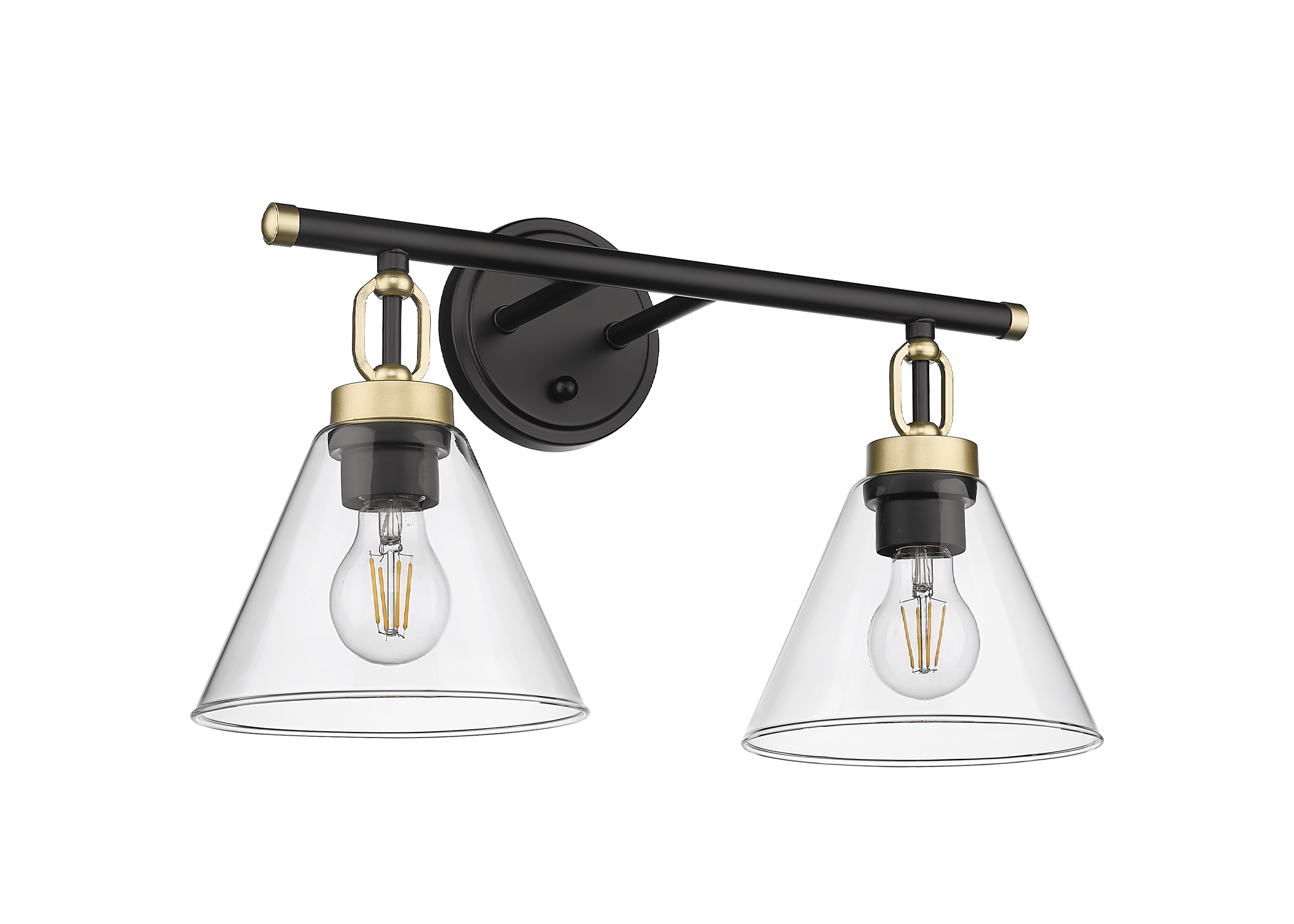 Vivio Siene 2-Light Vanity - Matte Black/Champagne Gold - Clear Cone Glass