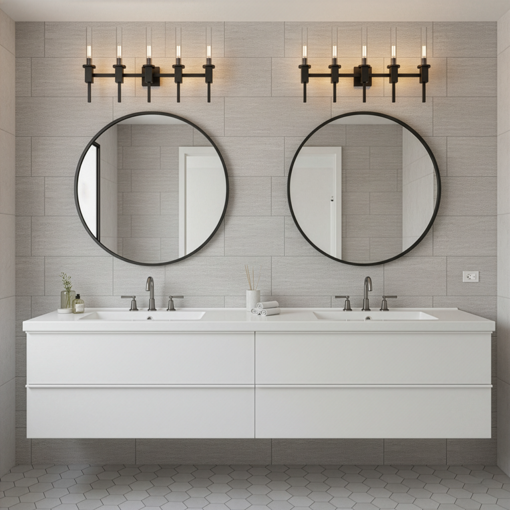 Vivio Roma 5-Light Clear Tube Glass Vanity - MB T10 8.5W LED 4K Lamps Included