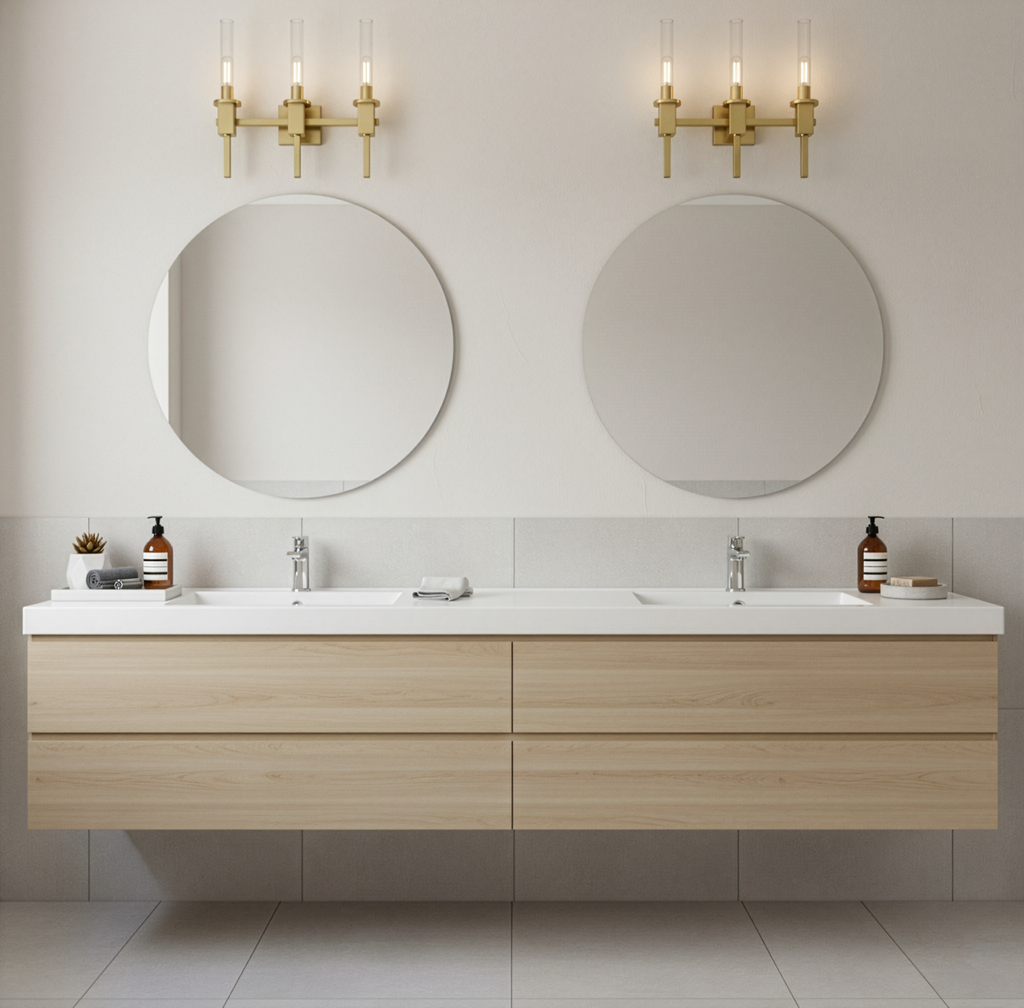 Vivio Roma 3-Light Clear Tube Glass Vanity - CG T10 8.5W LED 4K Lamps Included