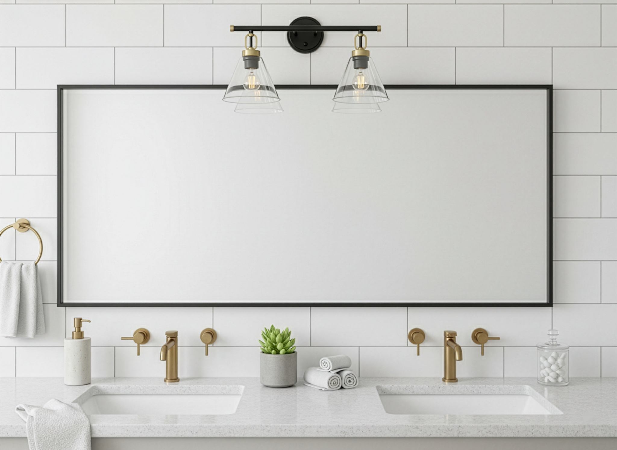 Vivio Siene 2-Light Vanity - Matte Black/Champagne Gold - Clear Cone Glass